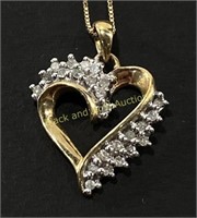10K Gold & Diamond Heart Pendant & Chain
