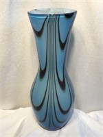 Murano Hand-Blown Blue/Black Swirl Art Glass Vase