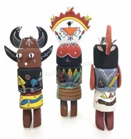 (3) Carved Wood Hopi Kachina Dolls