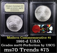 1991-d USO Modern Commem Dollar $1 Graded ms70, Pe