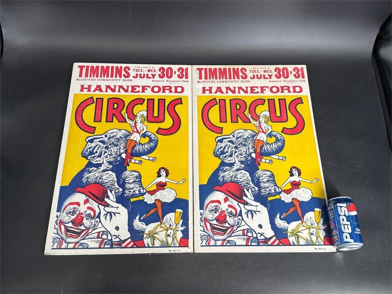 LOT OF 2 HANNEFORD CIRCUS POSTERS SHRINK WRAPPED