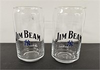 Pair of New York Yankee Jim Beam Beer Glasses