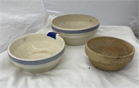 3 pc, 3 stoneware mixing bowls, some cracks and ch