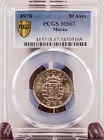 1978 PCGS MS67 Macau 50 Avos Coin
