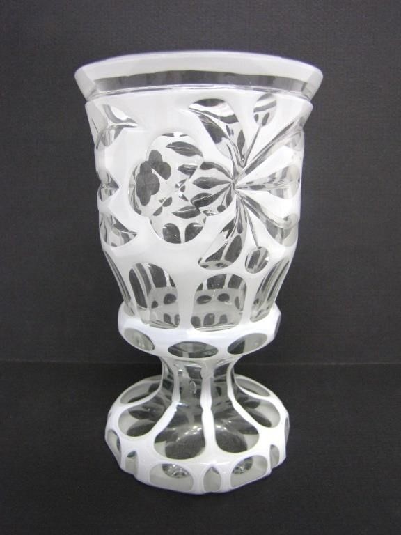 WHITE OVER CRYSTAL GLASS FOOTED CHALICE