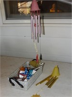 Mini wind chimes & decorations in basket