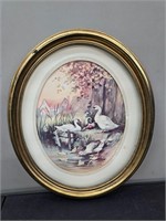 Vintage Gold Round Frame Swans Geese Ducks Cottage