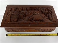 Vintage Hand Carved Jewelry Box & Content