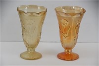 Jeanette Glass Iridescent Marigold Carnival Vases