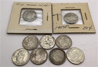 9 Silver Roosevelt dimes-see description