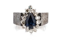 14K WHITE GOLD, DIAMOND AND BLUE TOPAZ RING, 7.3g