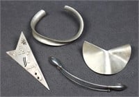 Modernist Sterling Silver Bracelet & Pins