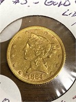 1220- 1884 NEARLY UNC. $5 GOLD LIBERTY HEAD