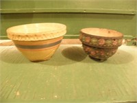 2  VINTAGE POTTERY BOWLS, 1 W/ ROSES