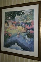 Hanging Art Print -Flowers on a Patio Wall-Framed