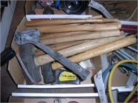 BOX OF HAMMERS  & FLANDLES