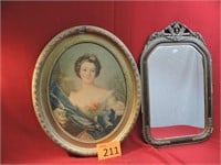 Antique Victorian Mirror & Framed Portrait