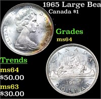 1965 Large Beads, Blunt 5 Canada Dollar 1 Grades C