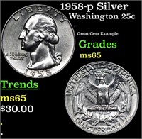 1958-p Washington Quarter Silver 25c Grades GEM Un