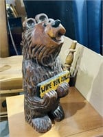 carved wood bear "Wipe Yer Paws" - 24"