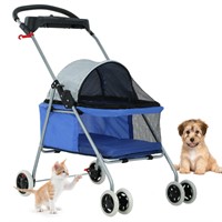 ULN - Blue 4-Wheel Pet Stroller w/ Cup Holder