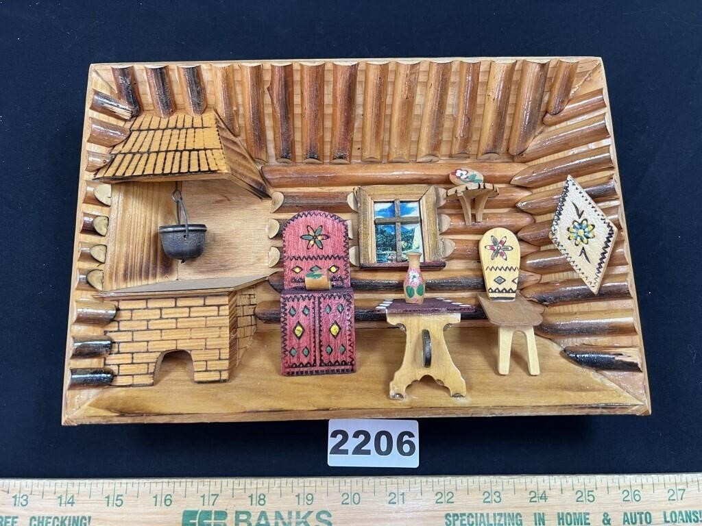 2-D Wood Cabin Scene Wall Hanger