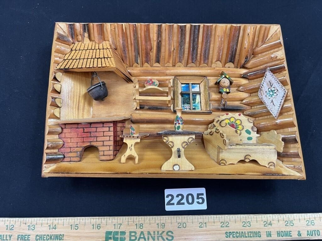 2-D Wood Cabin Scene Wall Hanger