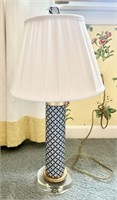24" blue and white glass table lamp