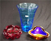 Three art glass table wares