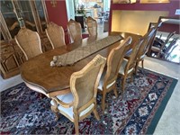 Ornate Dining Room Table and 8 Padded Chairs