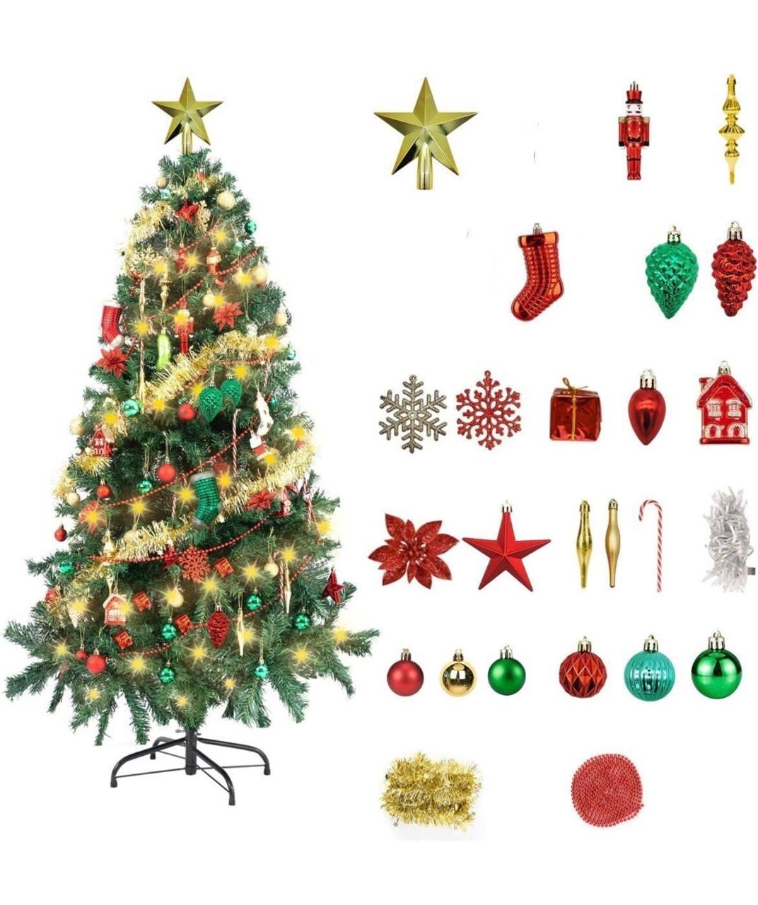5FT-450Tips Artificial Christmas Tree w/ Ornaments