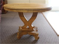 Pine solid wood table on ornate pedestal