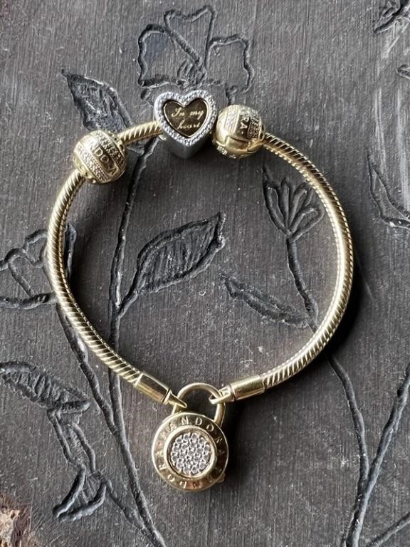 Pandora Pavé Padlock Clasp Snake Chain Bracelet