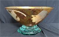 Signed art glass crystal bowl 17.5"l x 12.5"w x