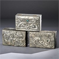 3 Arts & Crafts Pewter Clad Boxes