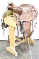 Western Tooled Leather Horse Saddle with Conchoes