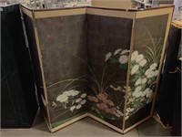 Asian Painting On Silk Room Divider Screen -