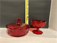 Ruby red coin dish with lid / small coin dish