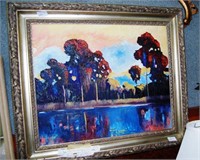 pallet painting on canvas lake Paris sunset signed