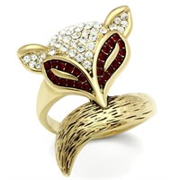 14k Gold-pl .68ct Garnet & White Topaz Fox Ring