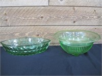 2 PC GREEN DEPRESSION URANIUM GLASS 12W & 10W