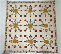 Appliqued quilt, flowers - orange, green, red,