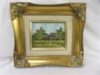 FRAMED OIL ON BOARD - BARN 8"T X 9"W