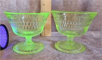 VASELINE URANIUM GLASS SHERBERT DISH SET OF 2