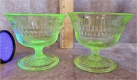 VASELINE URANIUM GLASS SHERBERT DISH SET OF 2