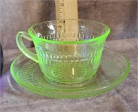 VASELINE URANIUM GLASS CUP & SAUCER