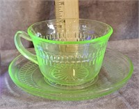 VASELINE URANIUM GLASS CUP & SAUCER