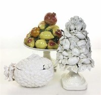 (3pc) Ceramic Fruit Centerpiece, Lidded Bowl