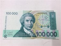 Croatia 100000 Dinar 1998 Crisp