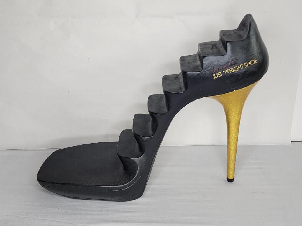 Vtg giant high heel display stand w/ gold heel